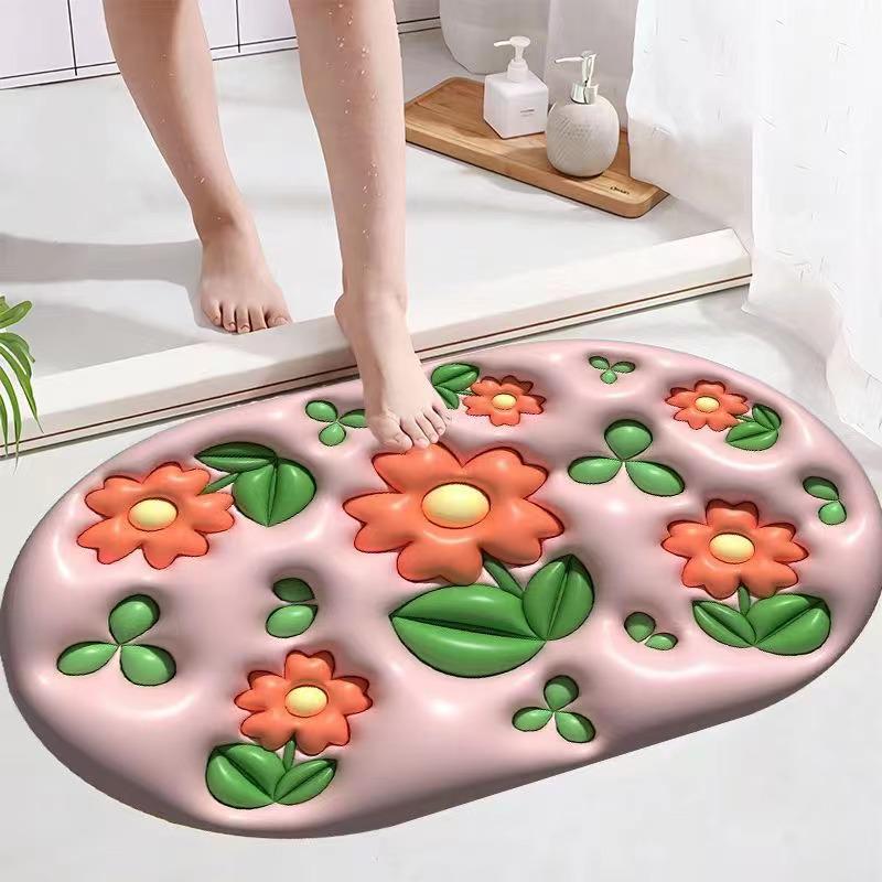 Covoraș de baie 3D Diatom Mud - Covoraș absorbant, cu uscare rapidă, lavabil, imprimat pentru ușile de baie