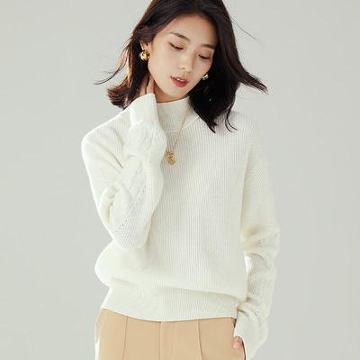 TUHUANG Women's Thick 100% Wool High Neck Pullover Sweater
