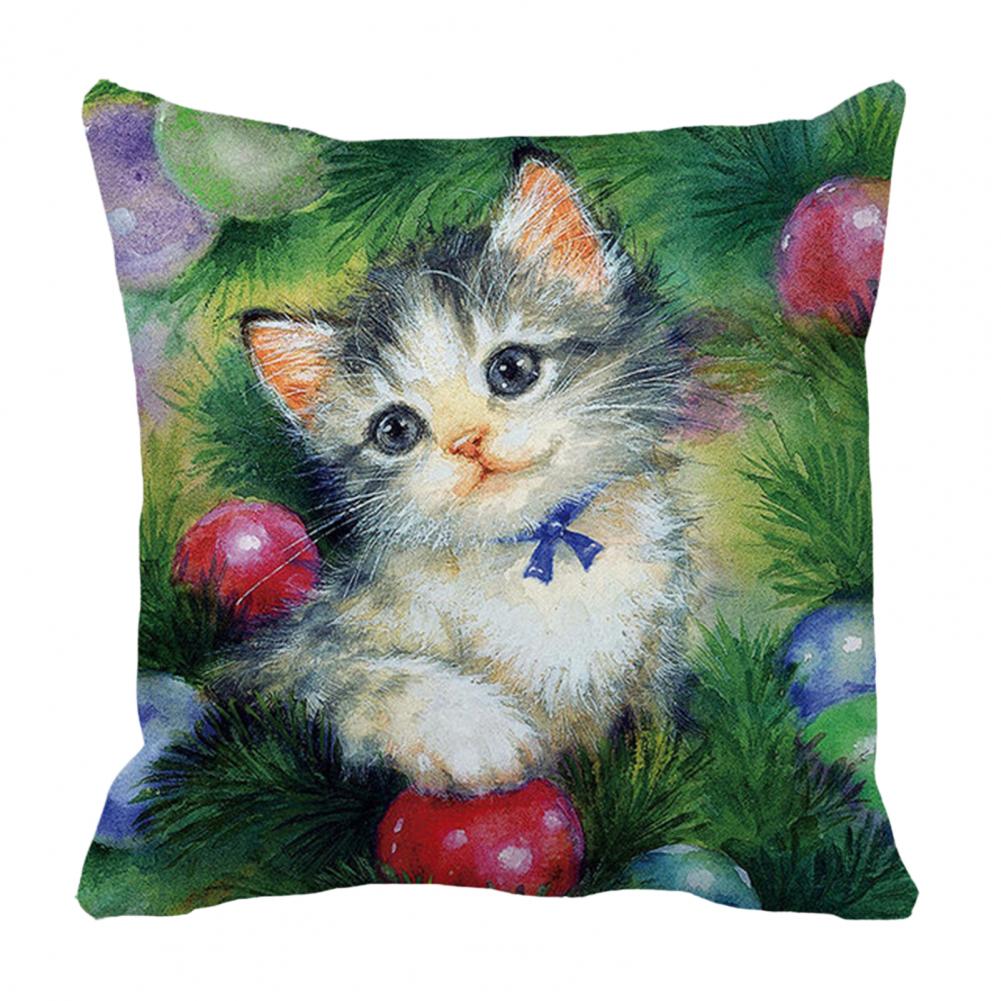 Christmas Gift Decoration Cute Cat Dog Print Cushion Cover Home Living Room Sofa Decoration Square Throw Pillow Cover