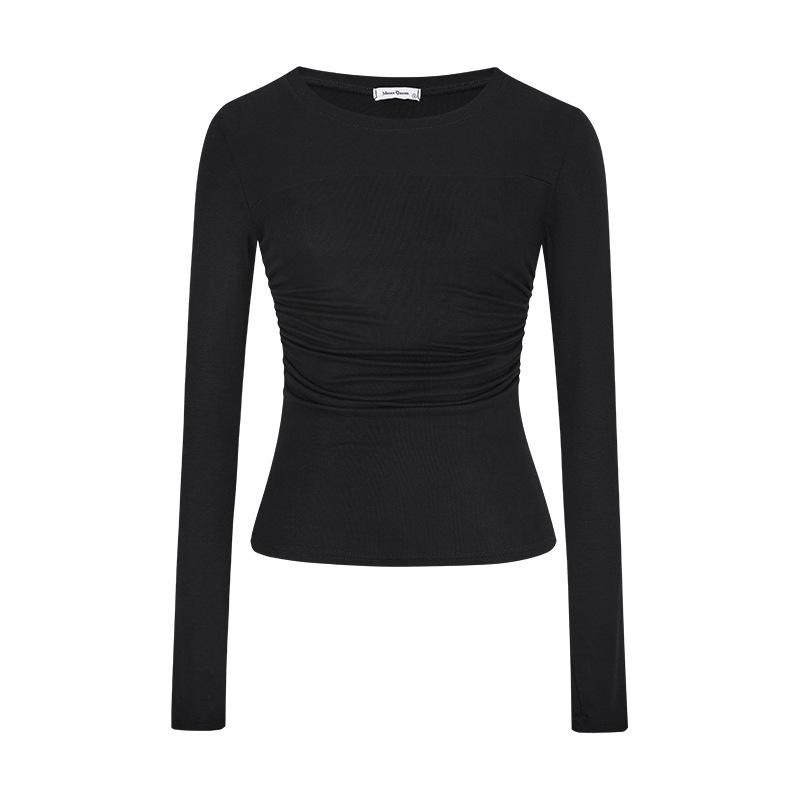 

Gray Autumn 2025 Slim-Fit Long Sleeve Women s T-Shirt with Waist-Cinching Design M чорний