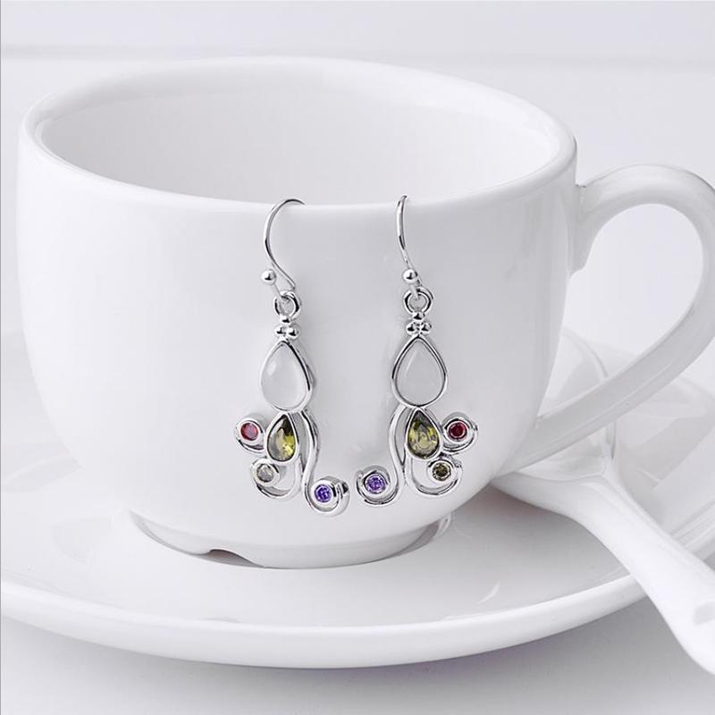 Charm 925 Sterling Silver Earrings for Women Accessories Vintage Crystal Water Drop Green Drop Earrings Girls Jewelry