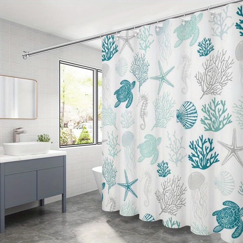 

1pc Ocean Bliss Shower Curtain, Underwater Marine Design with Turtle & More, Polyester, Machine Washable, Beach Bath Decor 90X180cm