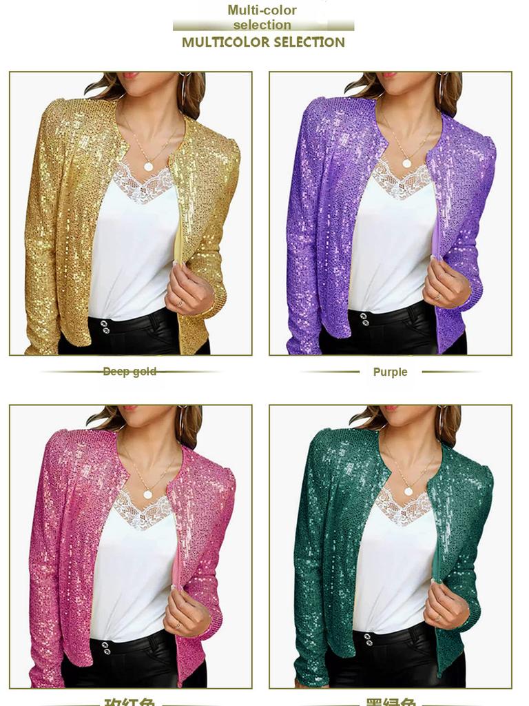 Lente Nieuwe Damesmode Opstaande Kraag Patchwork Pailletten Jas Kort Casual Veelzijdig Bovenkleding