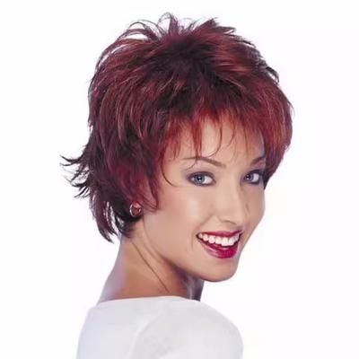Synthetic Wigs With Bangs for Women Short Natural Wavy Curly Hair Wine Red Daily Party Cosplay Wig Female High Temperature Fiber Wig