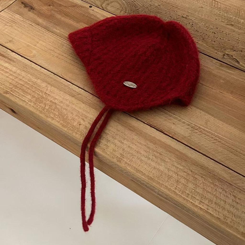 New Little Red Riding Hood Fashionable Solid Color Foreign Style Knitted Hat Versatile Warm Ear Protection Cold Resistant Woolen Hat for Women