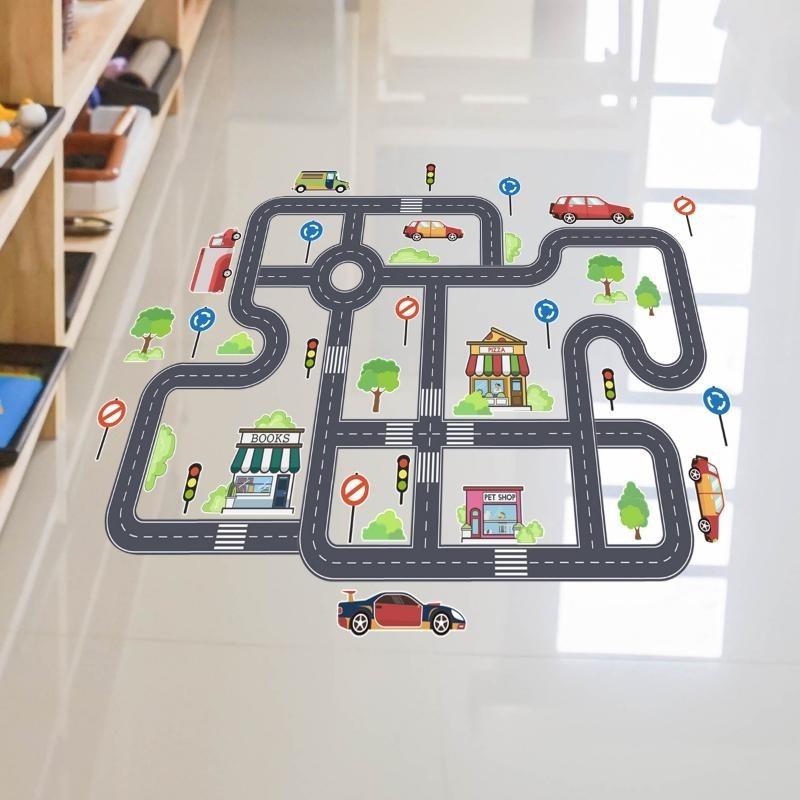 Car Road Signs Wall Stickers Floor Stickers Children's Room Decoration Self Adhesive Cartoon Stickers Wall Art Decals