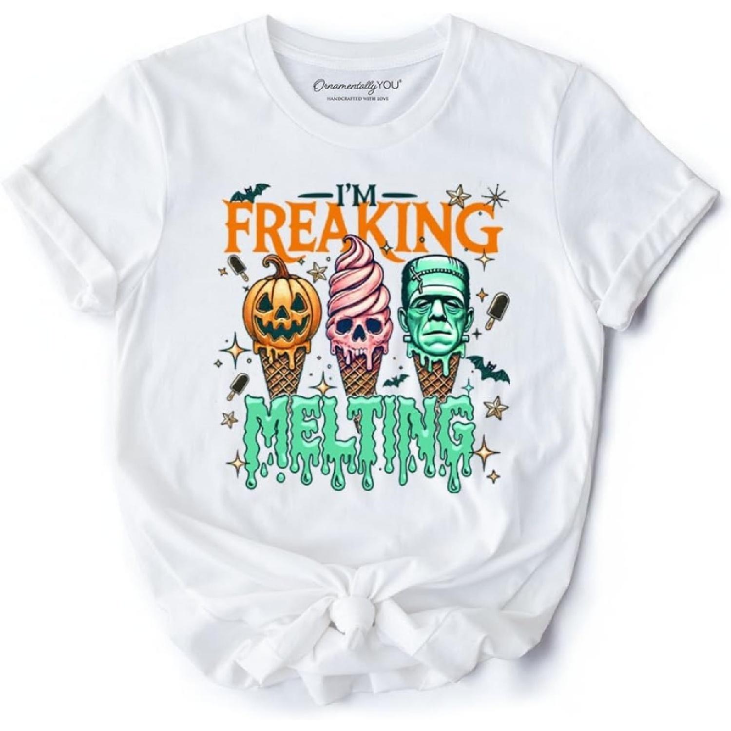 

I’m Freaking Melting Frankenstein T-Shirt, Funny Ice Cream Halloween Tee for Summer Spooky Season XXXXXL білий