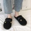 Autumn and winter Baotou hairy slippers, fashionable bow flat bottom anti slip wooden floor cover, foot hair mop