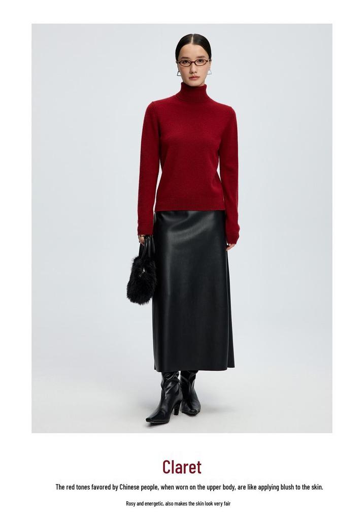 Women's High-Neck Cashmere Knit Sweater - Soft, Warm, Loose Fit for Autumn/Winter