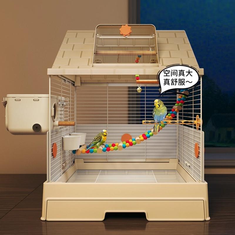 Villa Gabbia per Uccelli di Lusso per Pappagalli Anti-Schizzi Habitat per Calopsitte e Cocorite Design Moderno Gabbia per Uccelli Casa Mansion Premium per Uccelli Domestici
