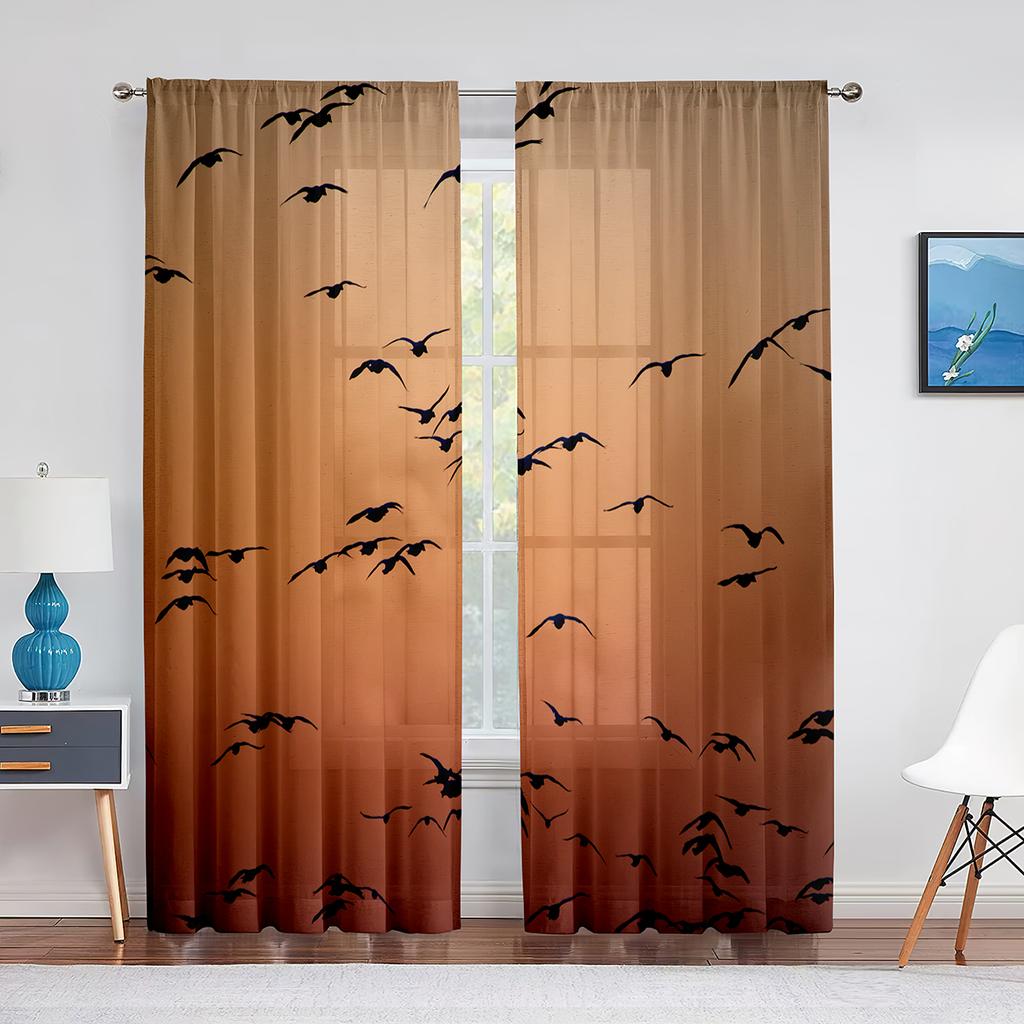 Vögel Fliegende Tiere Sonnenuntergang Himmel Transparente Vorhänge für Wohnzimmer Chiffon Voile Vorhang Schlafzimmer Küche Tüllvorhang Fenstervorhänge