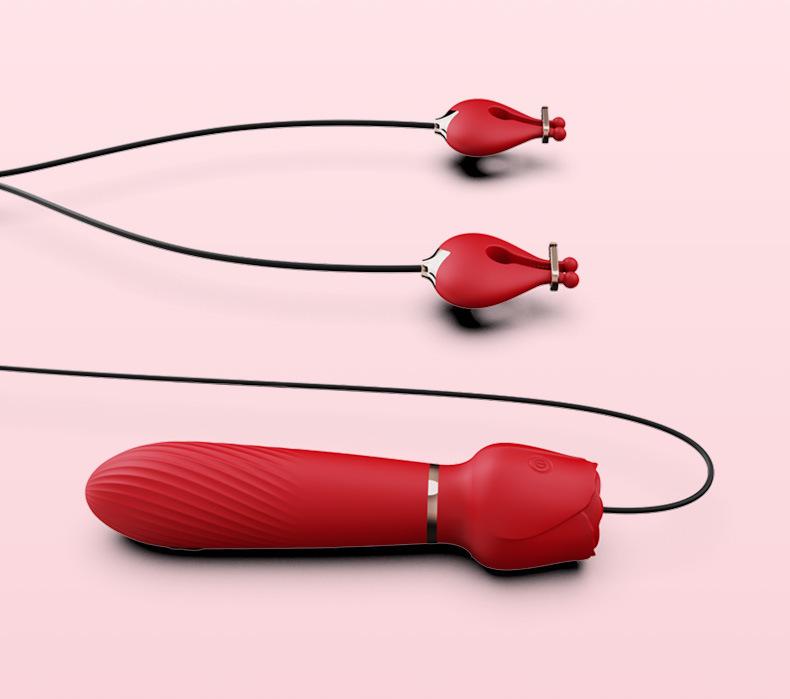 Heart-Shaped Nipple Clamps & Rose Vibrator Massager: Insertable Breast Stimulator & Masturbator Adult Toy