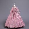 Dětské šaty Puntíkatý dlouhý rukáv Dívčí šaty Květinová dekorace Britská princezna Wind dress