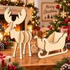 Classic Sleigh Model for Table Wooden Christmas Elk and Tabletop Ornament, DIY Wood Art Craft Rustic Fireplace Decor Festive Holiday Decoration,