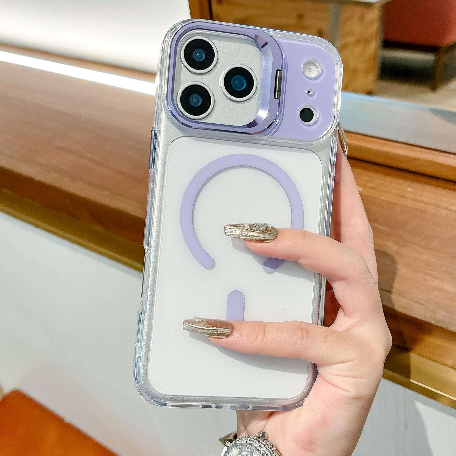 

iPhone 17 Pro Max Case, Electroplated Lens Stand, Magnetic, Anti-fall Protective Cover iPhone 15 Pro Max світло-фіолетового кольору