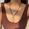 Bohemia Retro Irregular Colorful Crushed Stone Sun Stars Moon Dragonfly Butterfly Pendant Multi-layer Necklace for Women Jewelry