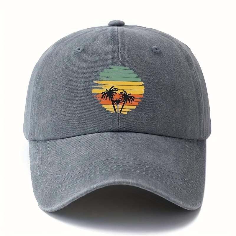 Retro tropical sunset coconut tree patterned baseball cap suitable for outdoor travel, camping, and leisure activities