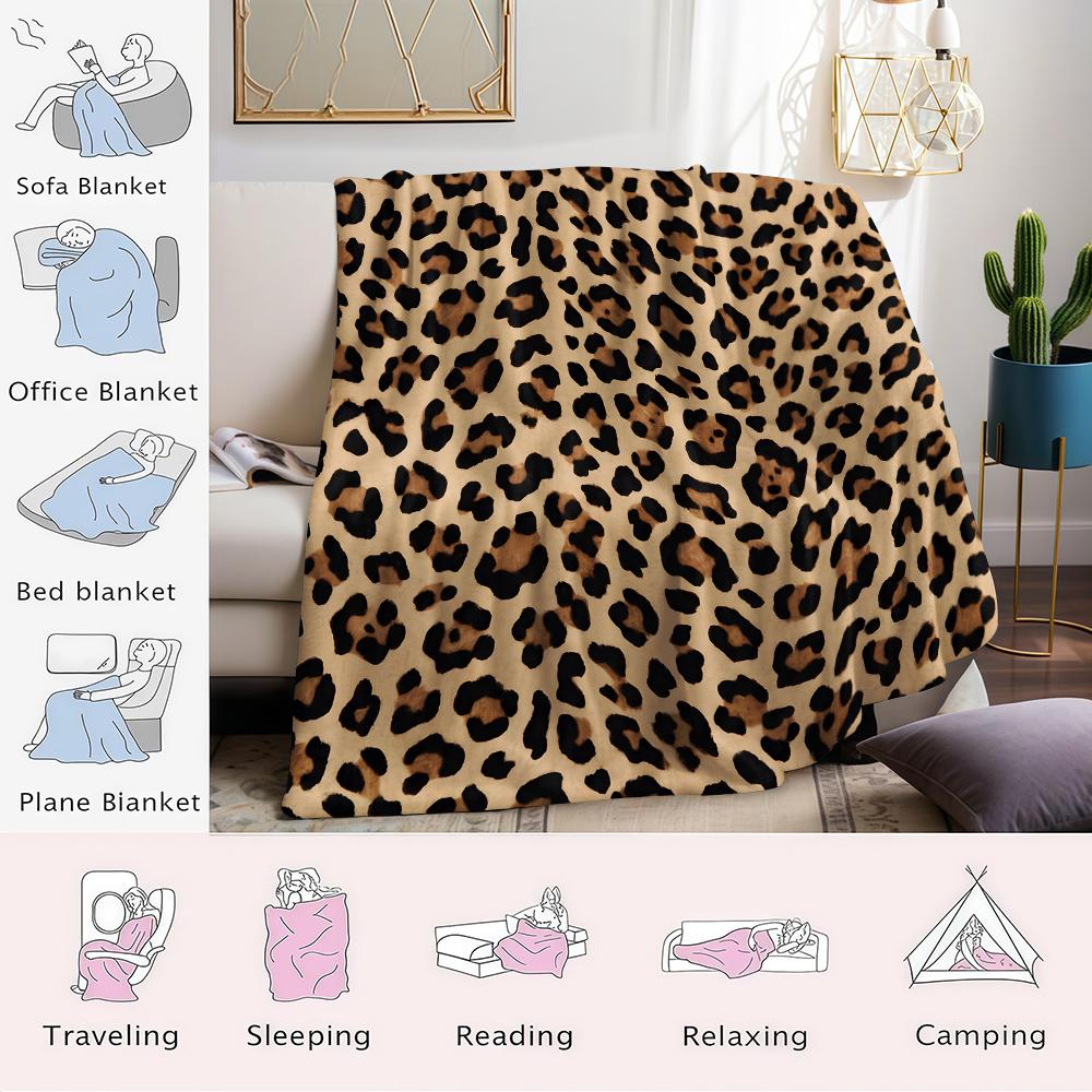 Classic Leopard Flannel Blanket Warm Soft Halloween Christmas Couch Warm Cozy Decorative Decor Gift for All Season