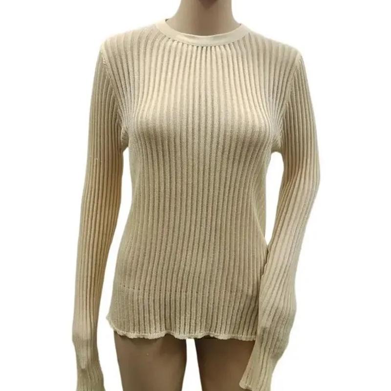 Frühling Sommer Gestrickte Pullover Frauen Dünne Atmungsaktive Langarm Koreanische T Shirt Weibliche Perspektive Strickwaren Tops Elegante 30405