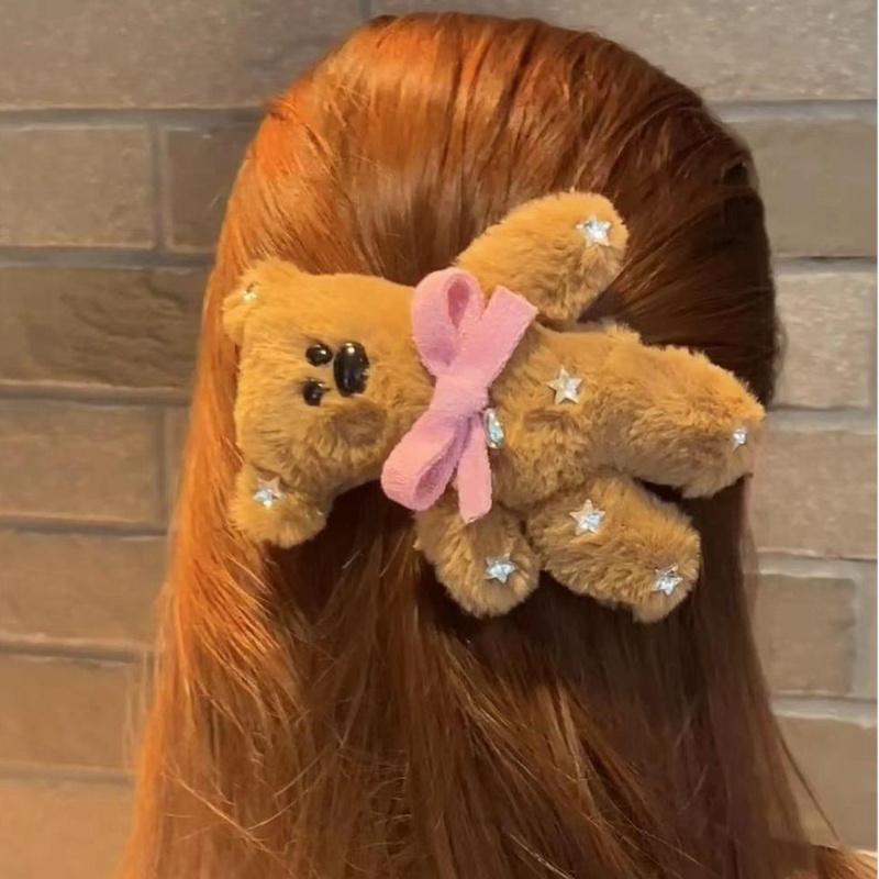 Cute Soft Plush Bow Tie Bear Hairpin For Women Decoration Creative Barrettes Girl Bangs Cartoon Bb Clip Hair Accessories