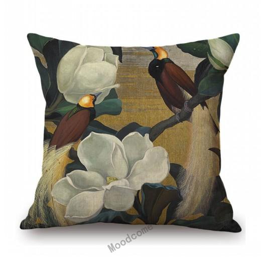 Flower Birds Peacock Floral Oil Painting Parrot Home Decoration Cotton Linen Sofa Throw Pillow Case Beautiful Cushion Cover Case
