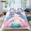 Cartoon Blue Mermaid Duvet Cover Beautiful Girl With Unicorn Bed Cover Single Double Queen King Twin Size Bedding Set For Kids