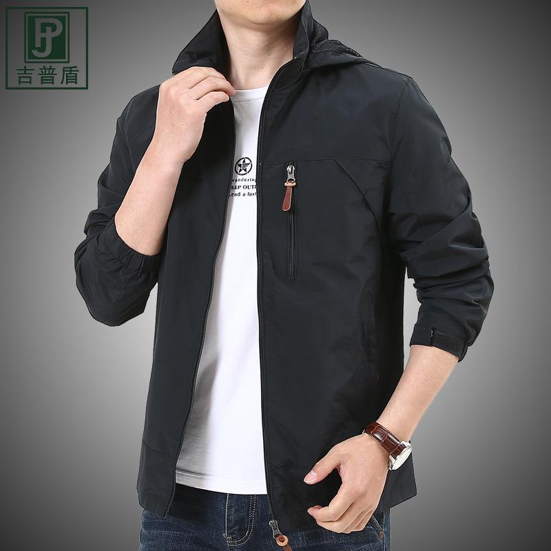 Frühlings- und Herbstmantel für Herren im Freien, große, lässige Herrenjacke mit dünner Kapuze