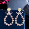 WWJ Graceful Gold Color Multicolor Cubic Zirconia Bowknot Flower Drop Earrings