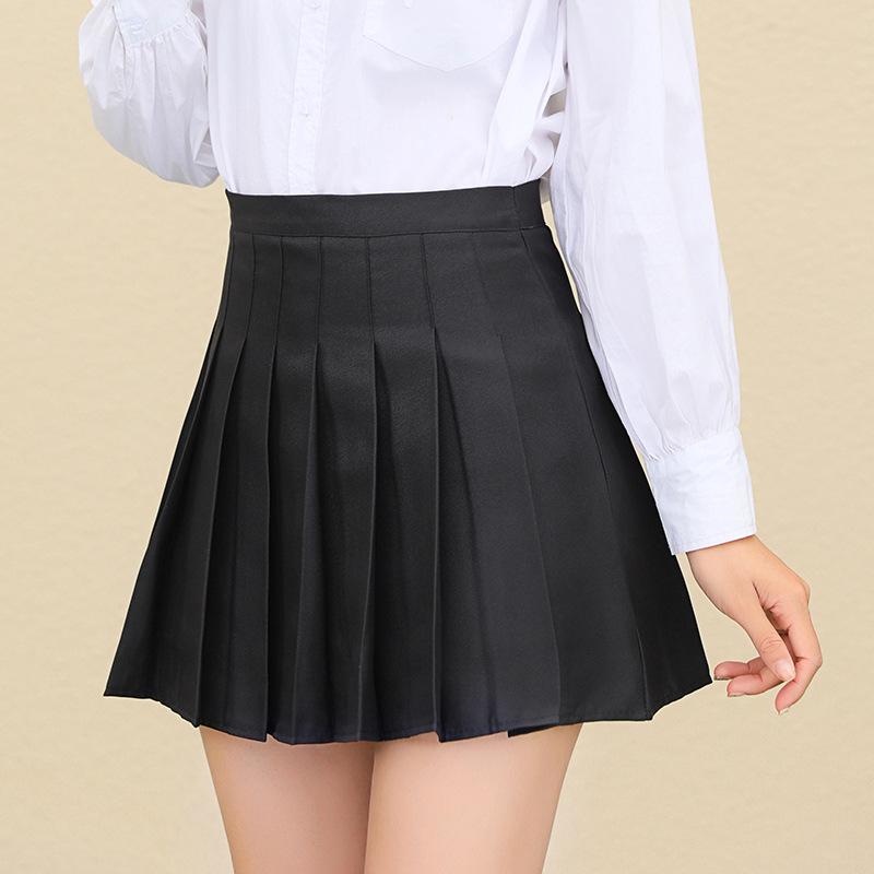 

2025 Новый Стиль Женская Юбка А-силуэта с Завышенной Талией, Белая Клетчатая Плиссированная Короткая Юбка: Летняя мода для корейских студентов больших размеров XL чёрный