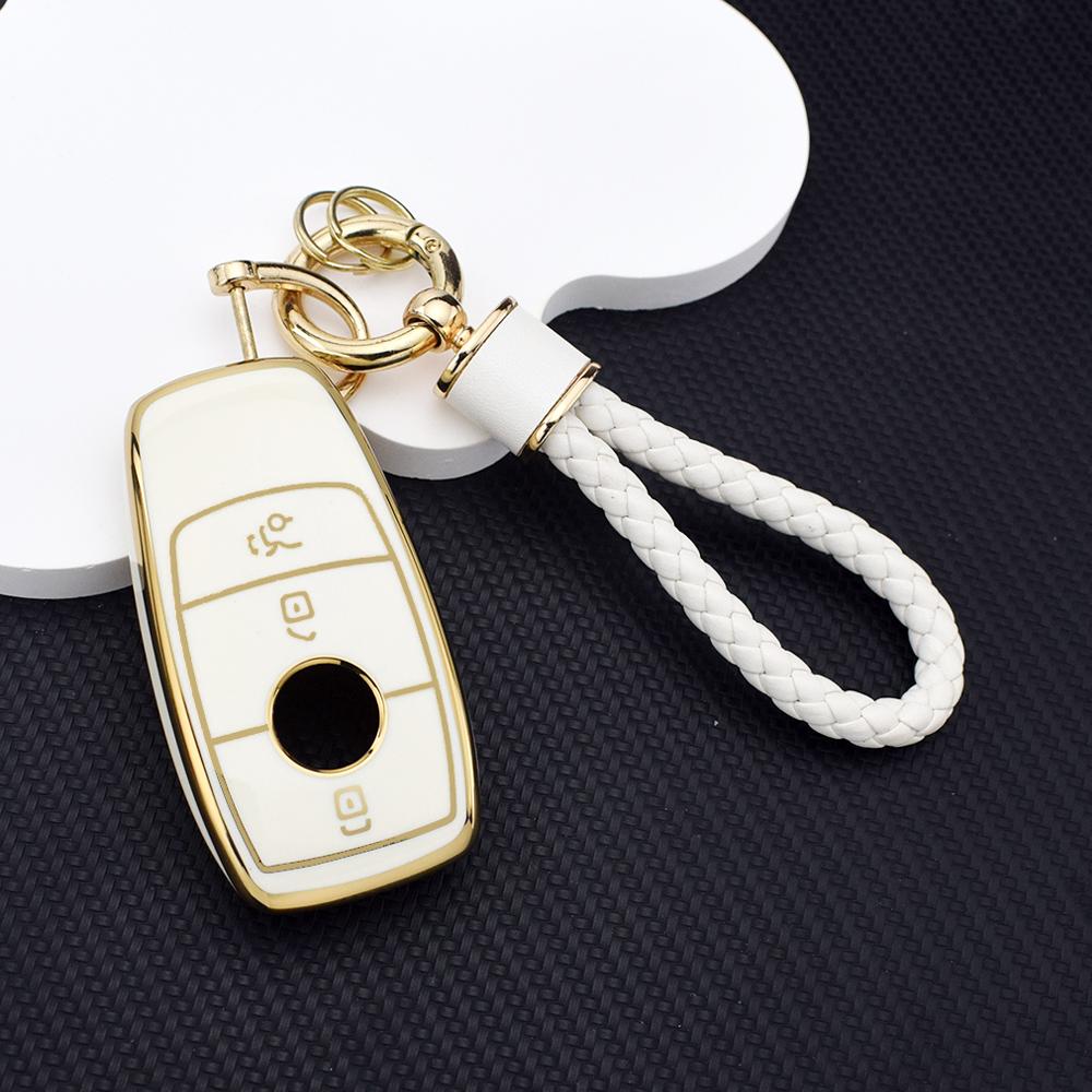 Car Key Case for Mercedes Benz S E Class GLC GLS GLB CLE CLA AMG - Soft TPU Golden Key Fob Cover for W177 W205 W213 W222 X167