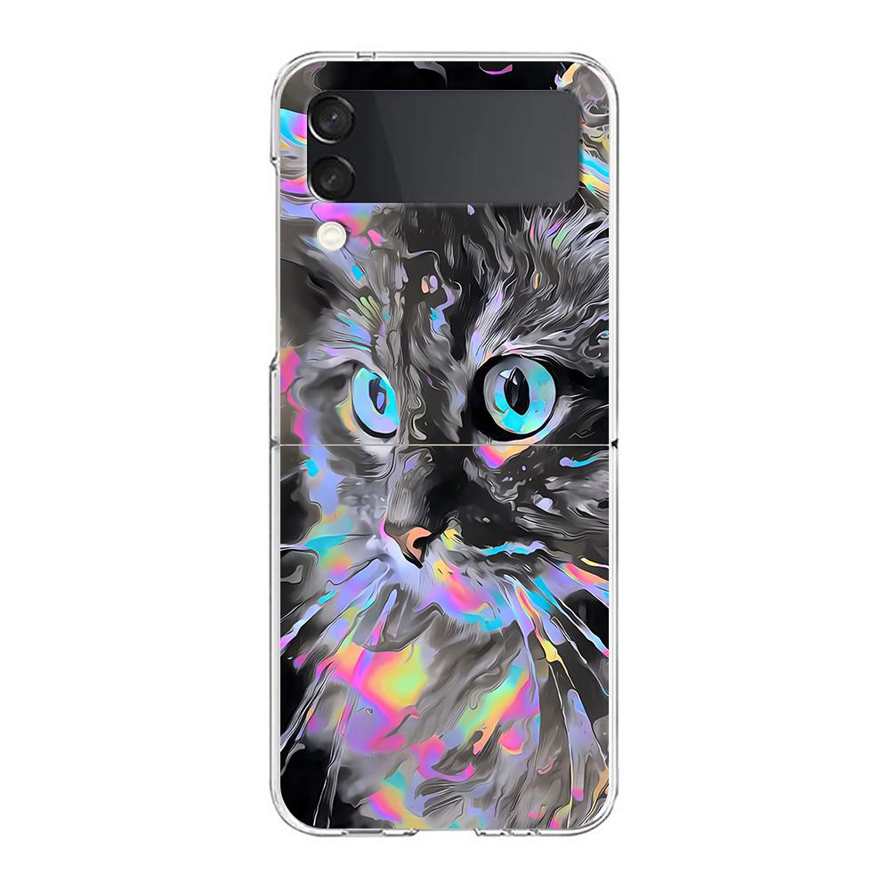 Abstract Surreal Animal Lion Clear Phone Case For Samsung Galaxy Z Flip 3 4 5 Hard Folding PC Shell For Samsung Z Flip3 Cover