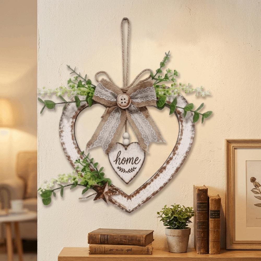 Vintage Heart Shaped Wall Decor Romantic Home Wooden Wreath Wall Hanging Sign Bedroom Door