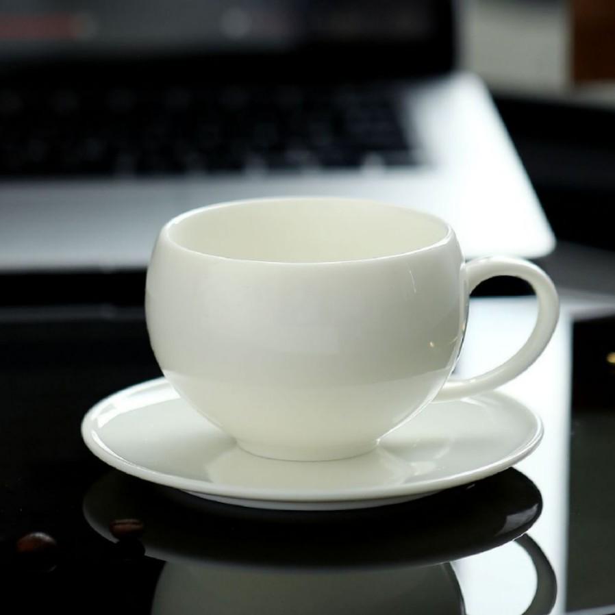 White Twilight Ceramic Coffee Cup & Saucer - Simple Porcelain Mug for Pour-Over, Water, or Tea