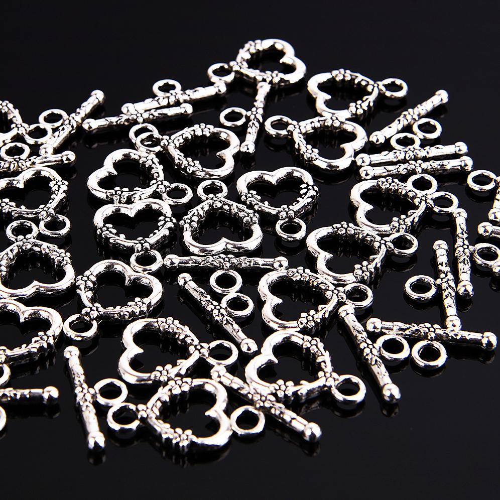 20 Sets Tibetan Silver Charms Heart Clasps Beads for Jewelry Making Findings Diy Women Bracelet Necklace Metal Toggle Hooks