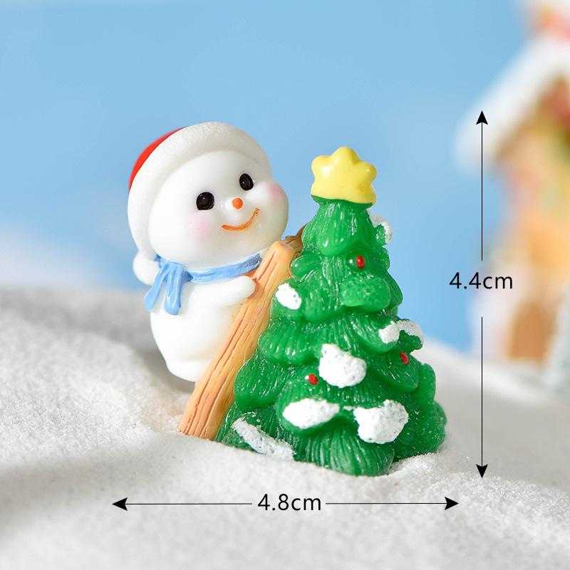 Christmas Cartoon Resin Santa & Snowman Couple Micro Landscape Ornaments