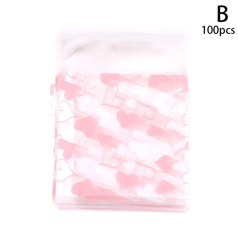100Pcs Heart Shaped Transparent Candy Bag Biscuit Snacks Plastic Bag Baking Decoration Packaging Self-Adhesive Bag