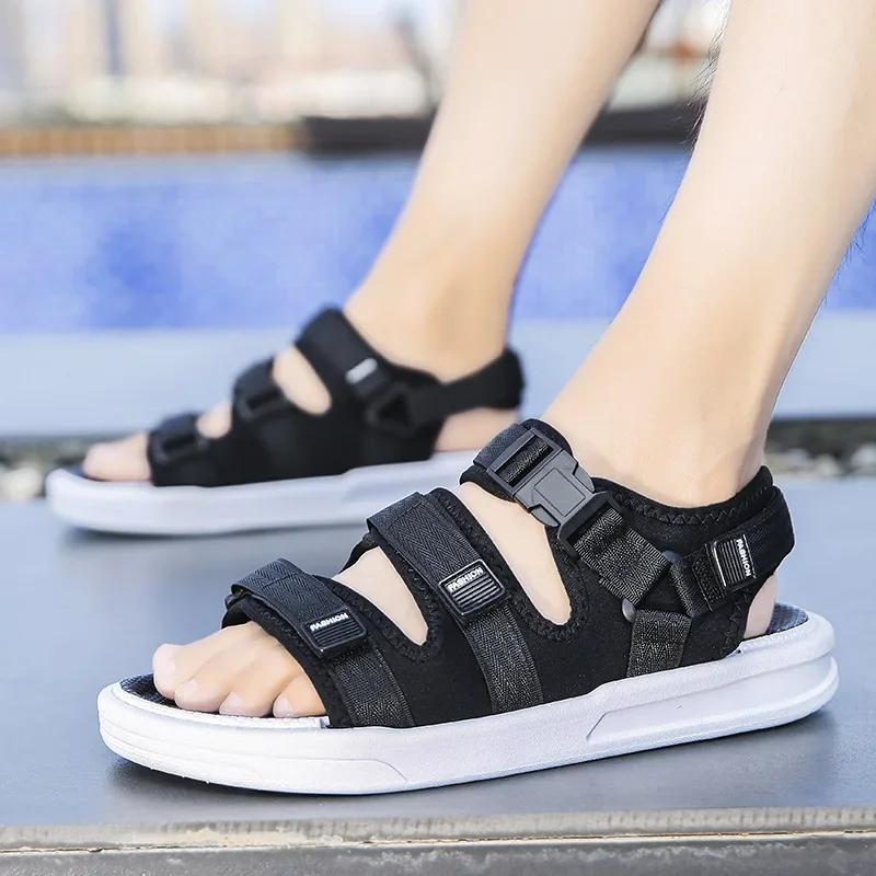 Whoholl Brand Men's Slippers Summer New Sandals Men Canvas Sandals Adult Thick-soled Beach Shoes Non-slip Open-toe Sandals 39-46