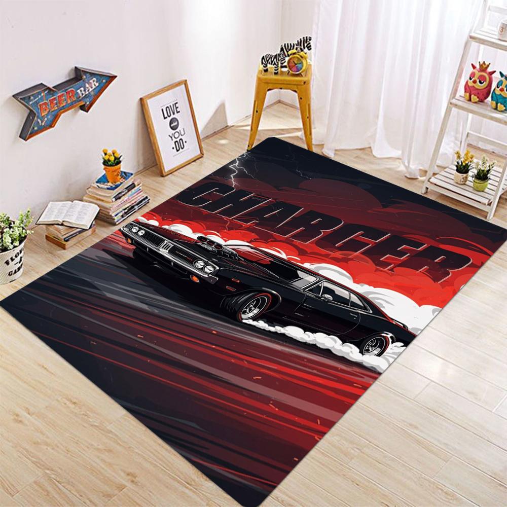 Sports Car Lightning Water Splash Carpet Skyline Rug for Home Decoration Orange Blue Mat Bedroom Decor Carpets for Living Room
