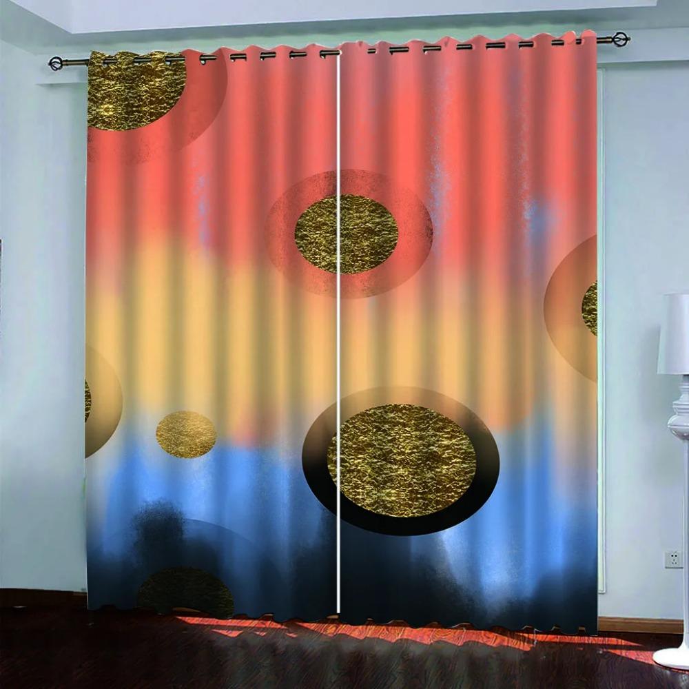 Elegant Room Curtain 2Pcs 3D Digital Printed Creative Orb Print Curtain Living Room Curtains Grommet Top Curtains Living Room