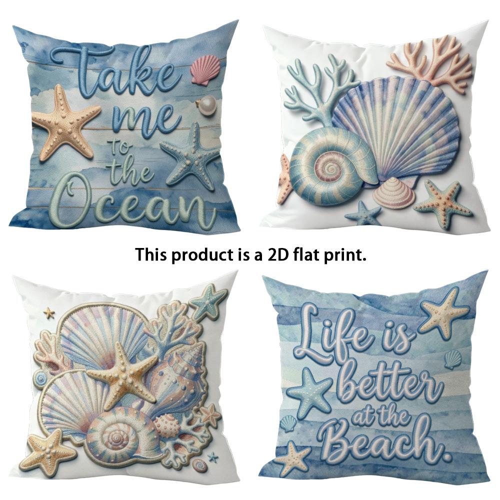 1/4pcs Life is Better at the Beach Ocean Inspired Pillow Covers Sofa bed cushion cover home bedroom decoration, 2D flat printing