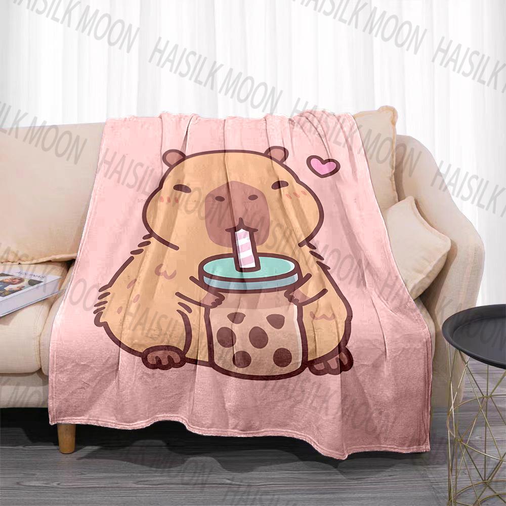 1 Stück Cartoon Cabypara Aufdruck Decke Warm Weich und Bequem Heim Reise Decke Büro Sofa Feiertagsgeschenke für Erwachsene Kinder