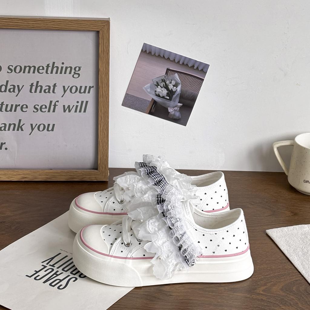Korean‑Style Canvas Shoes for Teen Girls Summer Fashion Polka Dot Women Shoes Versatile Casual Shoes for Matching Dresses