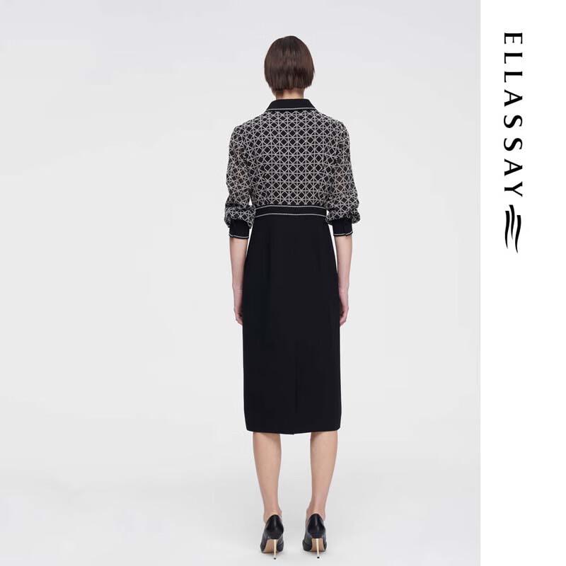 ELLASSAY Women's Elegant Jacquard Embroidered Mid-Length Dress