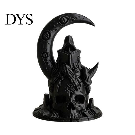 Modern Dark Home Accents 3D Printed Moon Spirit Wizard Figurine, Gothic Decor Statue Skull Crescent Ornaments with Base, Halloween Tabletop Decoration
