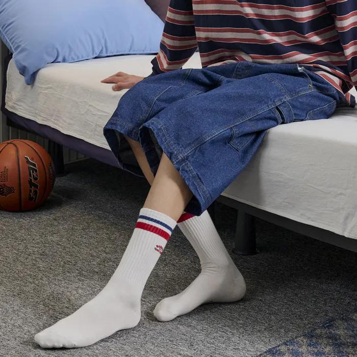 [Banana Brothers/26SS] Campus Bro Retro Embroidery Banding High Crew Socks 2 colors