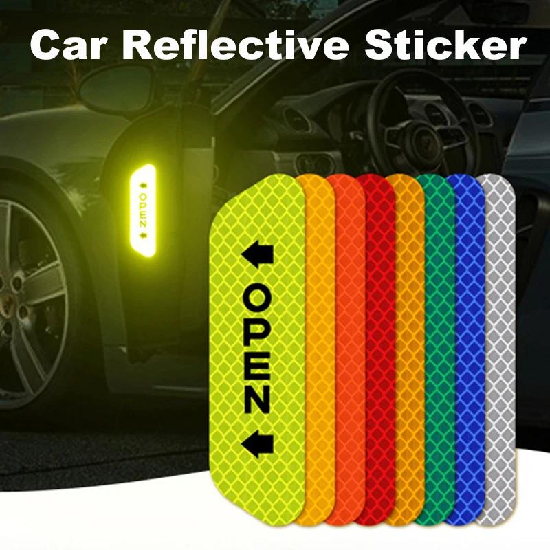 4Pcs Car Door Reflective Stickers Safety Opening Warning Reflector Tape Decal Auto Car Accessories Exterior Reflector Sticker