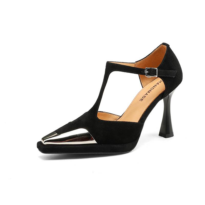 

Krazing Pot Овчина Ретро Замша Квадратный Носок Размер 41 Тонкий Высокий Каблук Пряжка Офисная Леди Металлическая Отделка Гладиаторская Платформа Осенние Туфли 37 чёрный