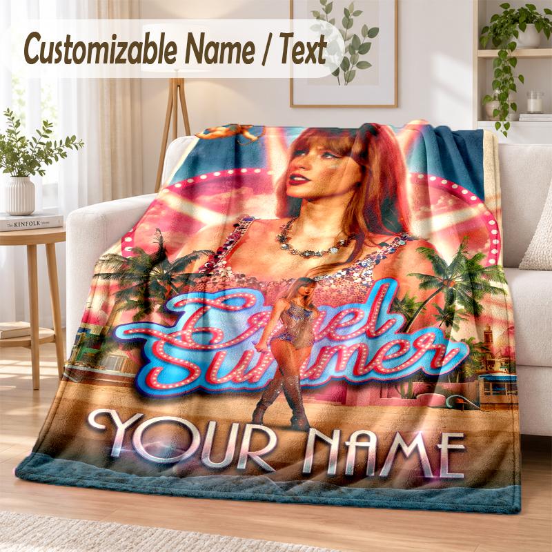Taylor Swift Custom Name Flannel Throw Blanket Soft Warm for Sofa Bed Indoor Home Use