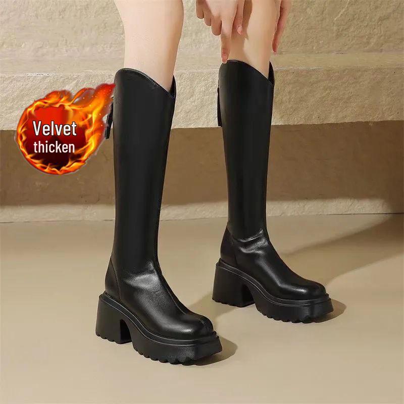 Women's Chunky Heel Over-the-Knee High Boots: 2025 Autumn/Winter Thick Sole Stovepipe, Hot Girl Style
