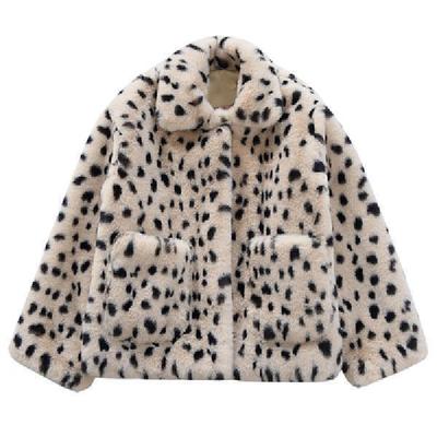 Plüschjacke Damen Winter Kurz Locker Lammwolle Kunstpelz Leopardenmuster Flauschig